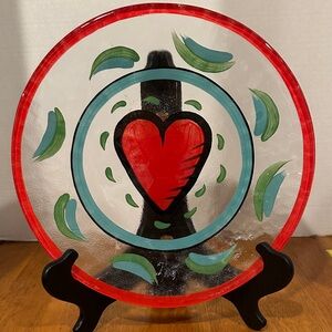 Kosta Boda Hand-Painted Heart Art Glass Plate, Large 13”.